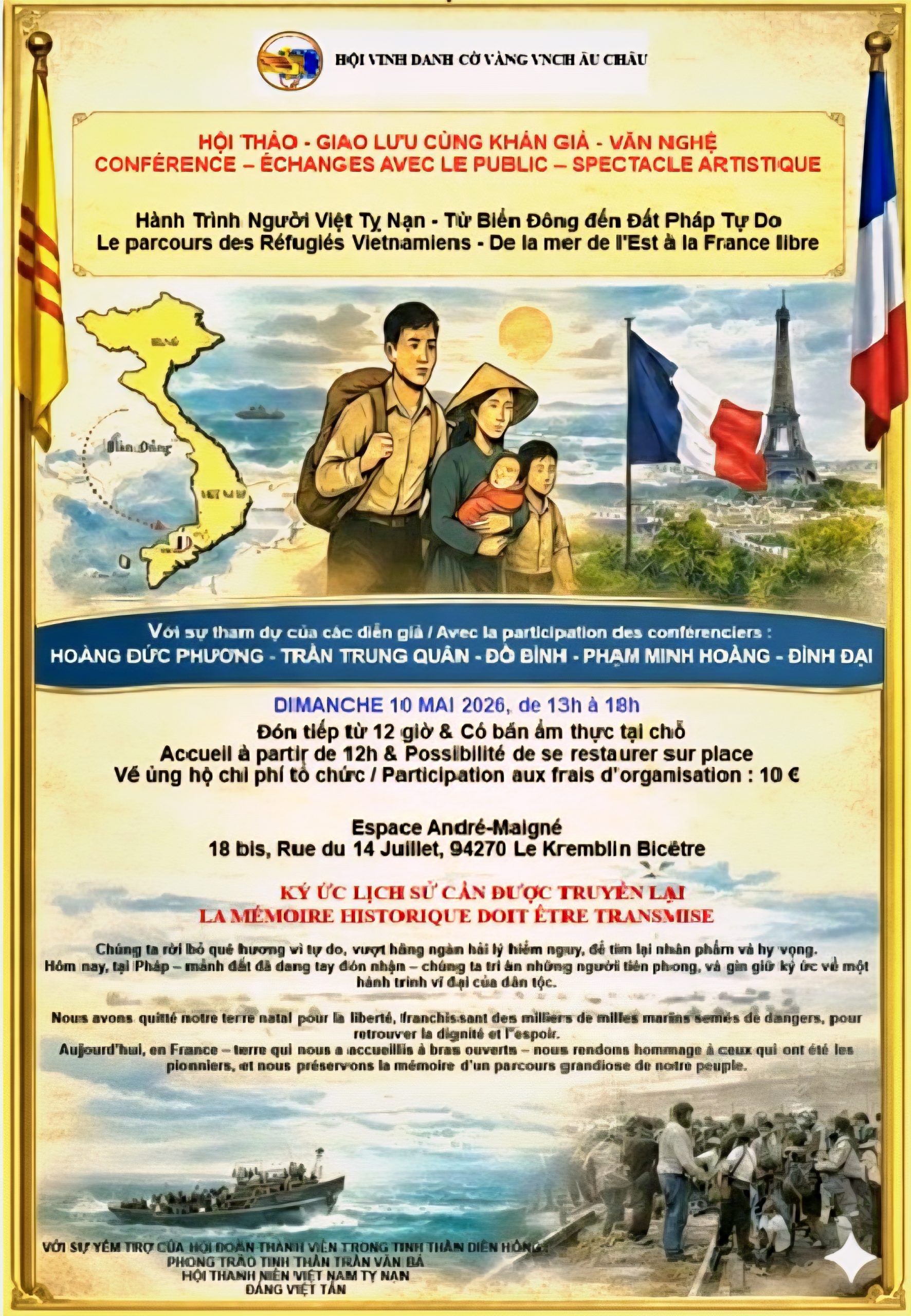 Dimanche 10 mai 2026 – Le parcours des réfugiés Vietnamiens – De la mer de l’Est à la France libre