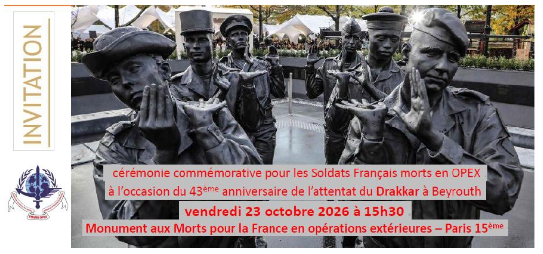 Cérémonie commémorative pour les Soldats Français morts en OPEX le 23/10/2026